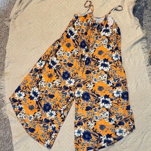 Floral Sleeveless Jumpsuit in Orange and Blue